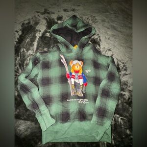 Kids Polo by Ralph Lauren Bear Graphic Green Plaid Hoodie
